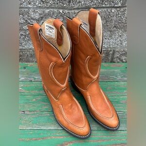 Vintage Double-H Leather Lined Work Western Boots 8 D Made in USA #1608